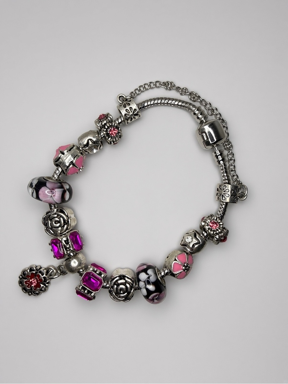 Adorable Charm Bracelet with Pink and Silver